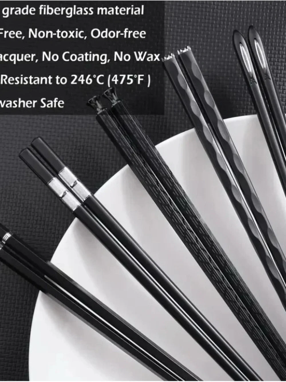 Kangjunweishi Antibacterial Alloy Chopsticks Set 5 Pairs Reusable Non-Slip Black